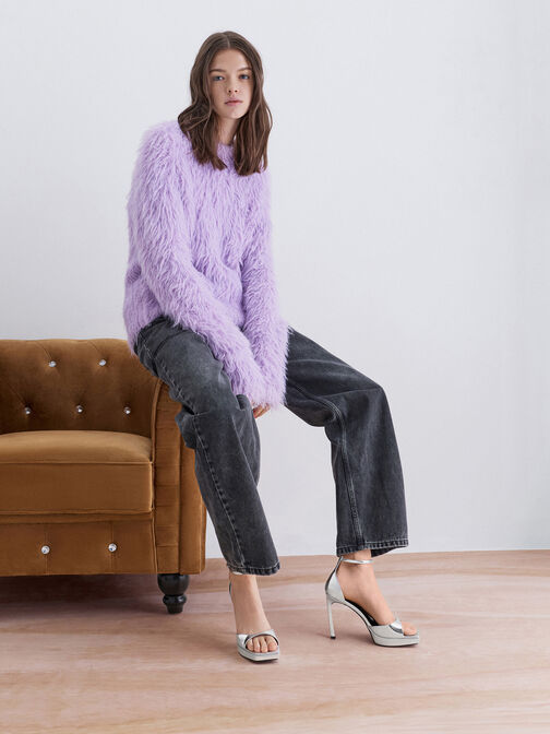 صندل معدني بكعب عالٍ ونعل بلاتفورم سميك, فضي, hi-res