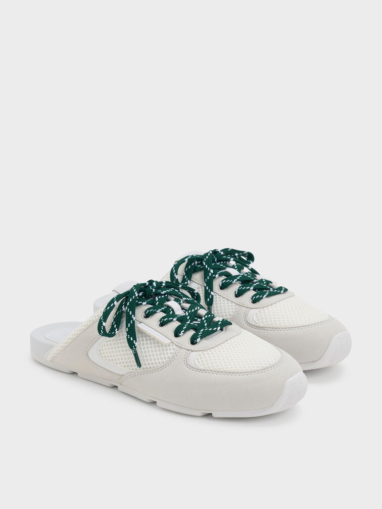Mesh Lace-Up Slip-On Sneakers, White, hi-res