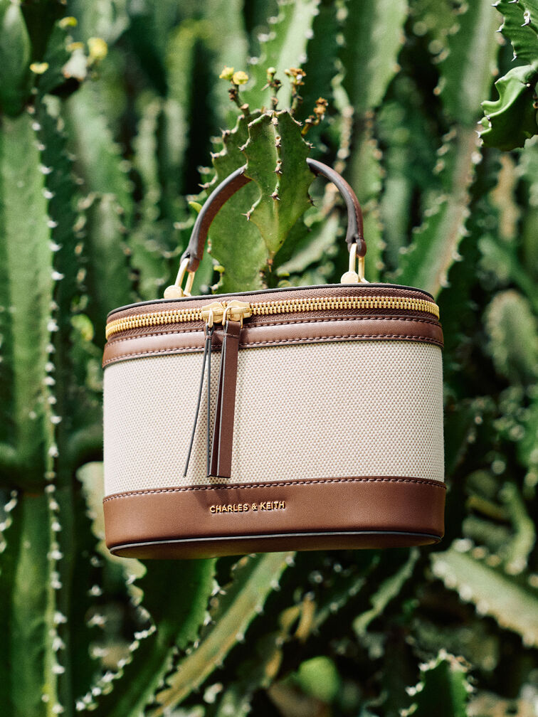 حقيبة زينة من قماش الكانفاس من إينولا بمقبض علوي, شوكولاتي, hi-res