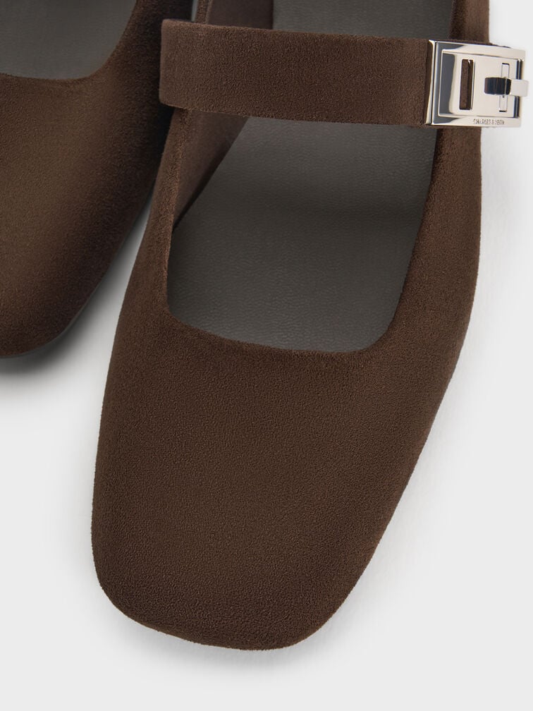 حذاء ماري جين فلات لاندو شمواه صناعي بمشبك, بني محبّب غامق, hi-res