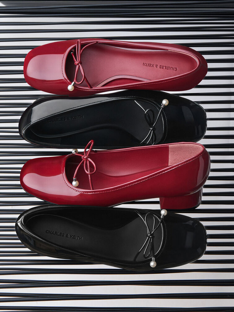 حذاء باليرينا باربرا لامع بفيونكة ولؤلؤ, أسود براق, hi-res