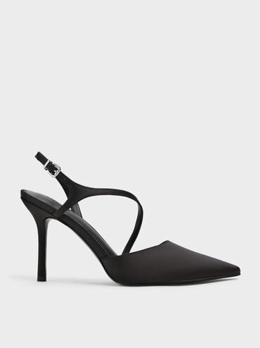 Cordelia Pointed Slingback Pumps, Black Textured, hi-res