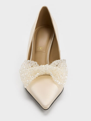 Beaded Bow Pumps, Champagne, hi-res
