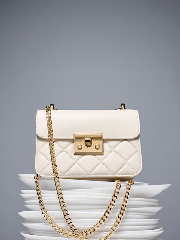 Alva Quilted Chain-Handle Bag, Cream, hi-res