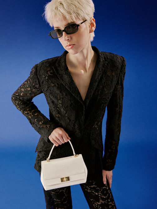 حقيبة ليني بمقبض علوي وحزام سلسلة, كريمي, hi-res