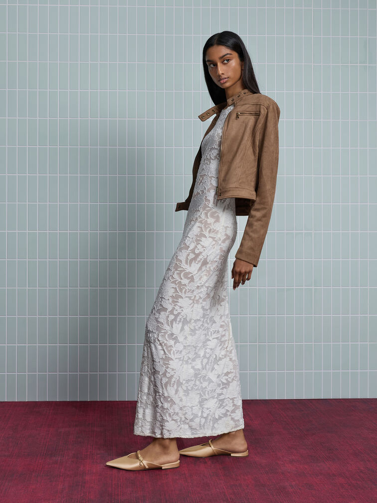 Satin Teardrop-Crystal Flat Mules, Gold, hi-res