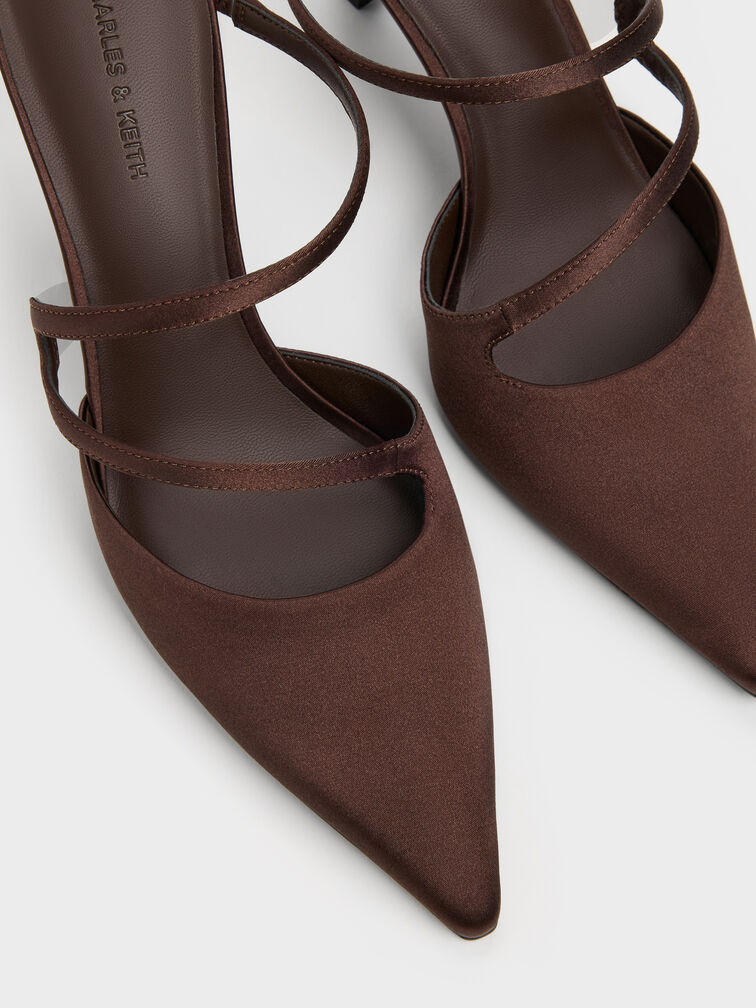 حذاء ميول ساتان أردن بمقدمة مدببة وكعب متموج, بني محبّب غامق, hi-res