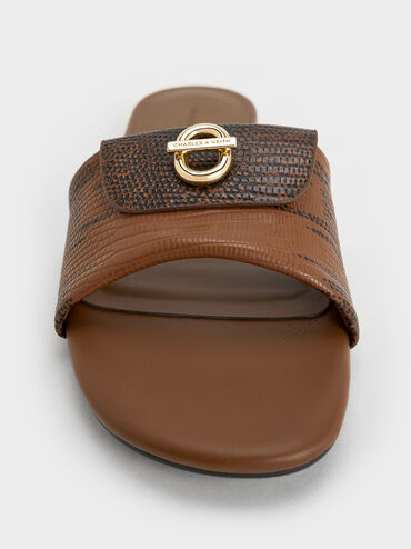 Lizard-Print Metallic-Accent Slide Sandals, Animal Print Brown, hi-res