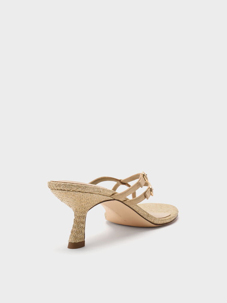 Faux Suede Crossover Toe-Ring Strappy Heels, Sand, hi-res