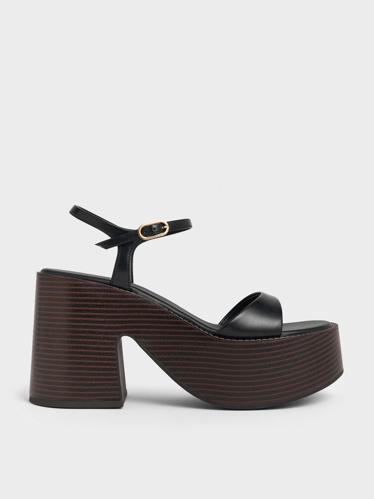 Ankle-Strap Platform Sandals, Black, hi-res