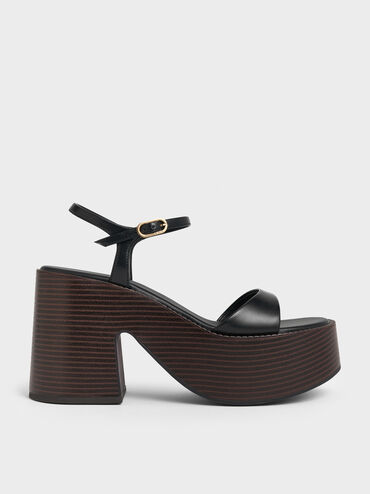 Ankle-Strap Platform Sandals, Black, hi-res