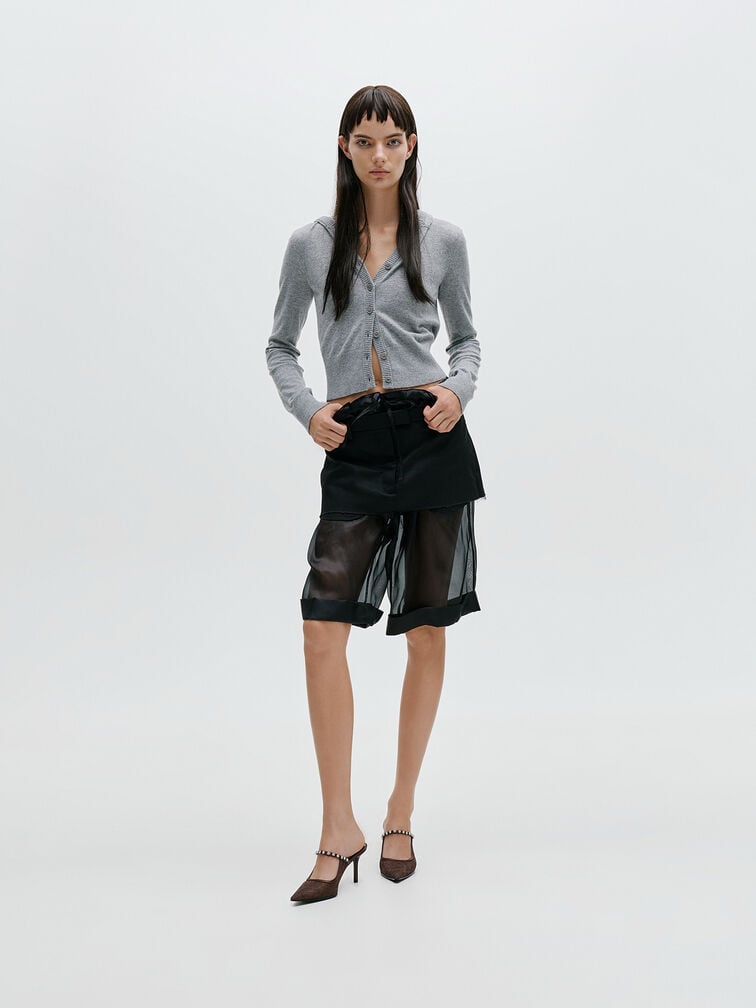 Lace & Satin Crystal Heeled Mules, Dark Brown Textured, hi-res