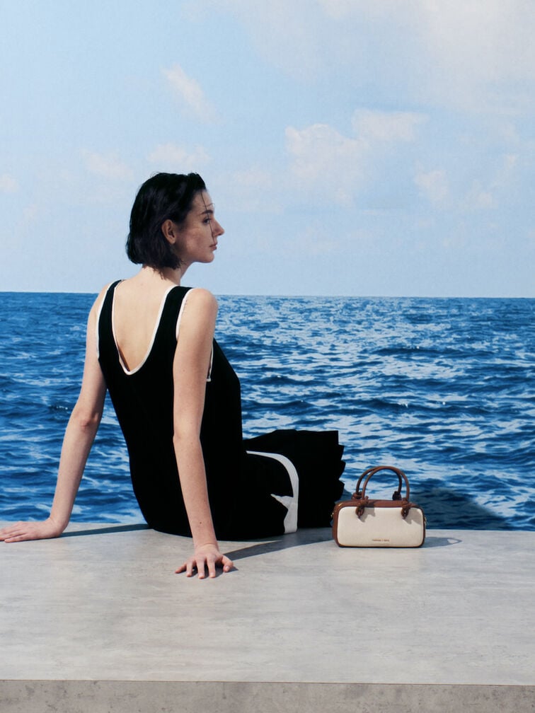 حقيبة مستطيلة سامي من القماش بمقبض مزين بعقدة, رمادي مائل للبني كانفاس, hi-res