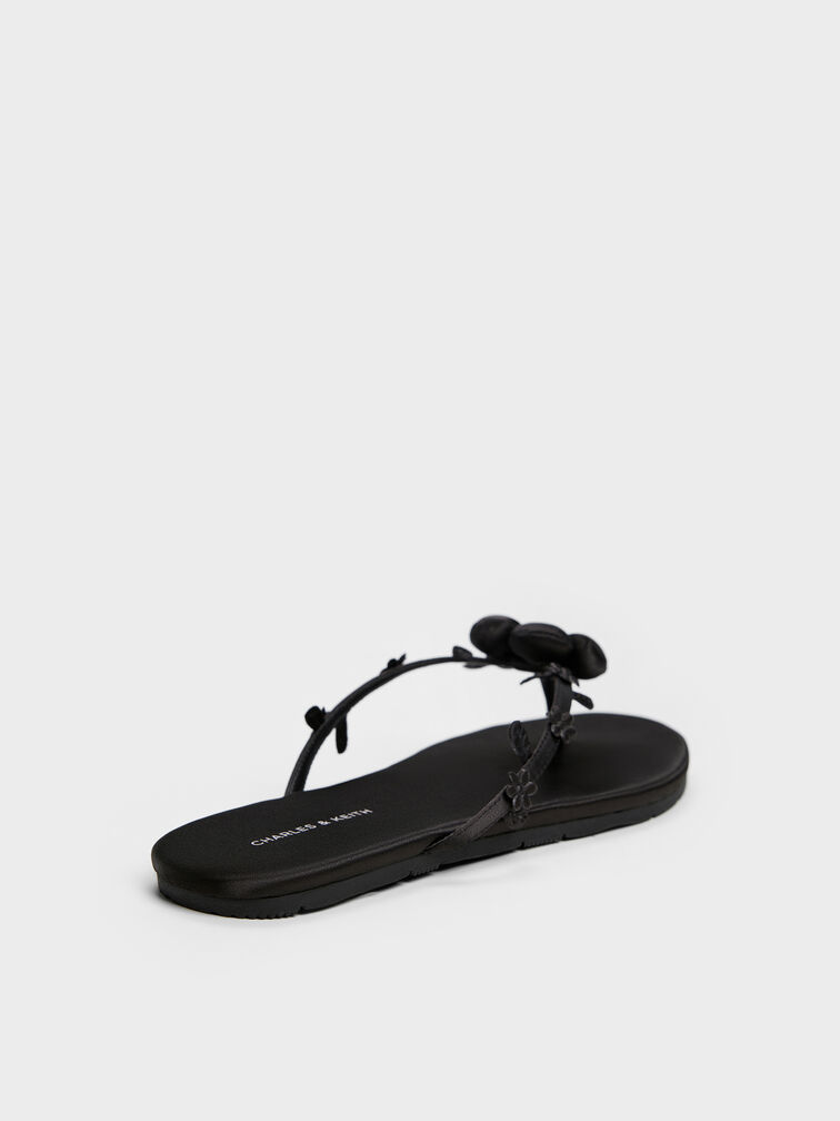 صندل مزين بالزهور المنتفخة, أسود خشن, hi-res