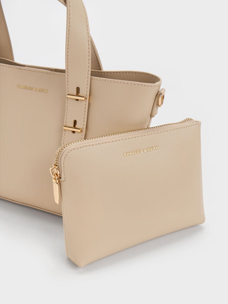 حقيبة توت شانيا صغيرة بمقبض مزدوج, بيج مخملي, hi-res