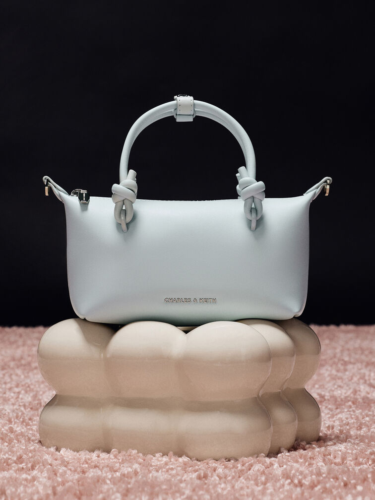 حقيبة توت بحمالة يد مزينة بعقدة, أزرق باهت مائل للرمادي, hi-res