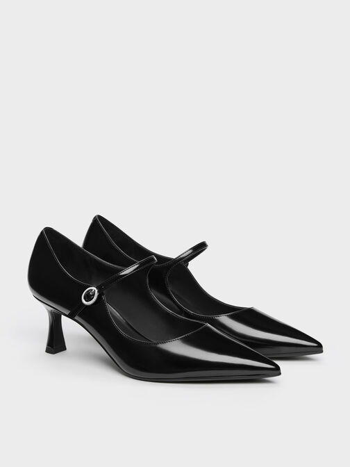 Pointed Mary Jane Pumps, Black Boxed, hi-res