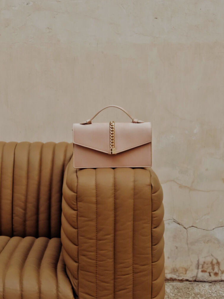 حقيبة تايزيا صغيرة من الساتان بمقبض سلسلة, شامباني, hi-res