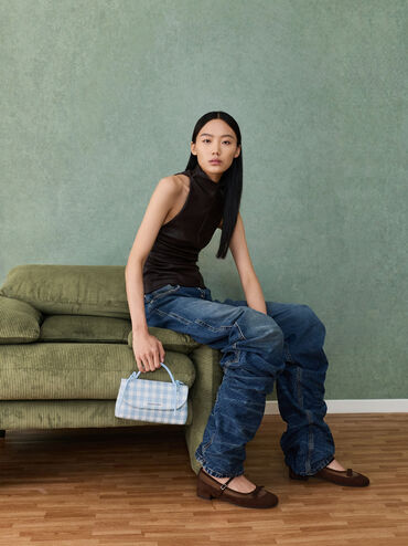 حذاء ماري جين "موليجان" من الشامواه الصناعي والشبك, بني محبّب غامق, hi-res