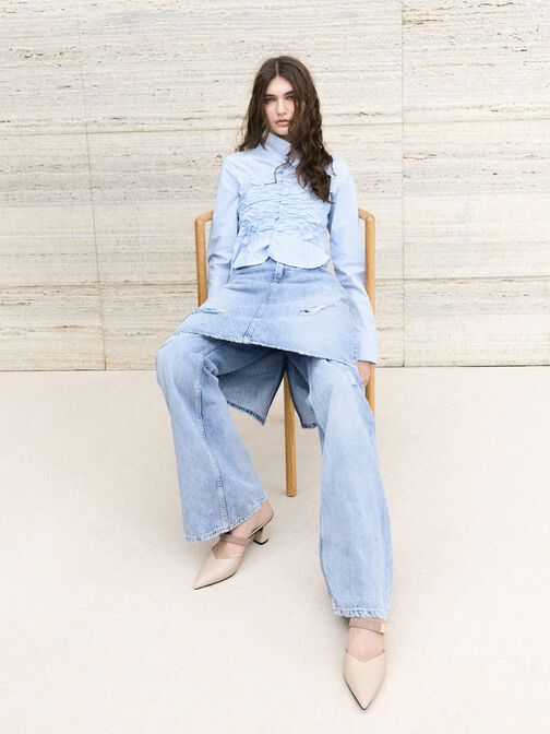 حذاء لاندو بكعب ومقدمة مدببة ومشبك, أبيض طباشيري, hi-res