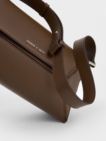 حقيبة كتف نسرين بتصميم هندسي, بني داكن, hi-res