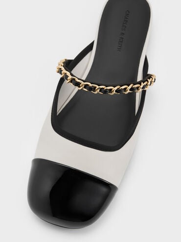 صندل مولز بحزام سلسلة لامع ثنائي اللون, أبيض, hi-res