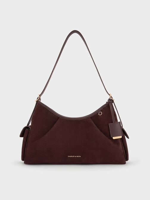 Khai Recycled Suede Side-Pocket Shoulder Bag, Espresso Brown, hi-res