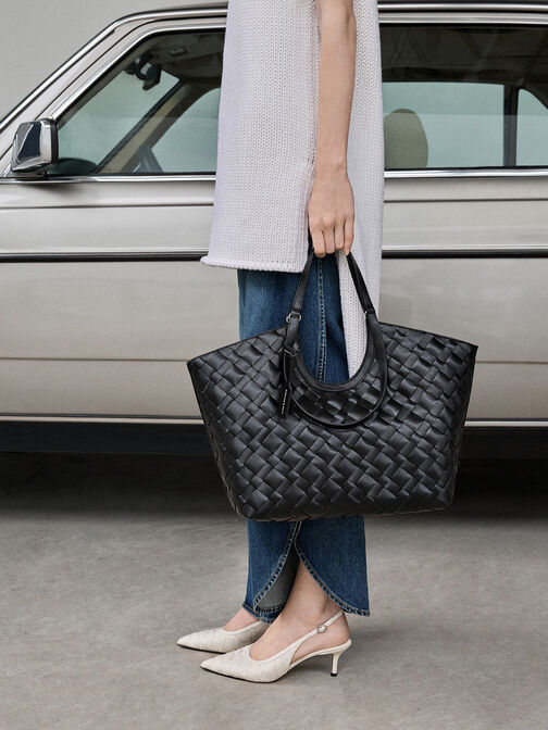 حذاء كعب منسوج بحزام خلفي ومقدمة مدببة, أبيض طباشيري, hi-res