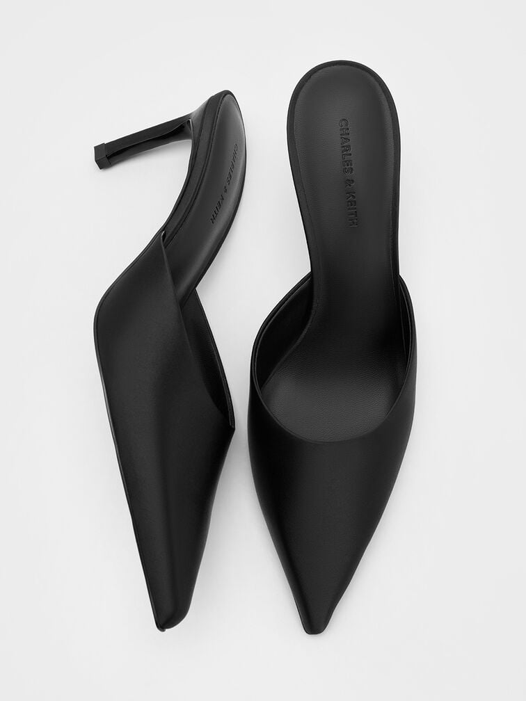 حذاء ميول من الساتان بكعب ومقدمة مدببة, أسود خشن, hi-res