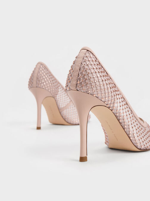 حذاء بامب بتصميم شبكي مرصع بالأحجار, لون البشرة الطبيعي, hi-res