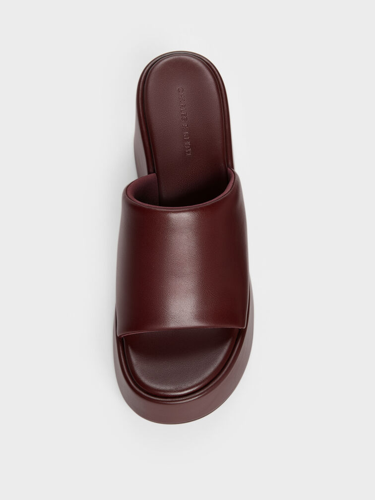 Wide-Strap Platform Wedges, Burgundy, hi-res
