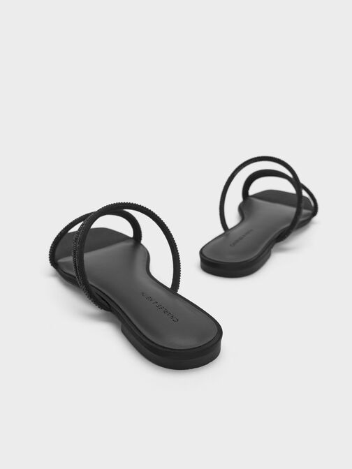 صندل إليانا بكعب من الساتان مع أربطة تلتف حول الساق, أسود خشن, hi-res