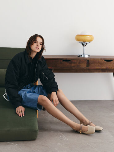 حذاء ماري جين فلات لاندو بلونين بمشبك, أبيض طباشيري, hi-res