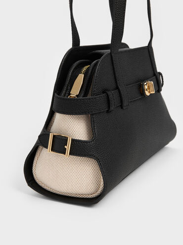 Aubrielle Belted Shoulder Bag, Black, hi-res