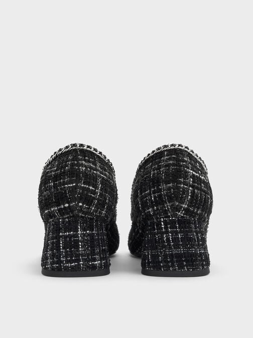 Tweed Braided-Chain Block-Heel Mary Jane Pumps, Black Textured, hi-res