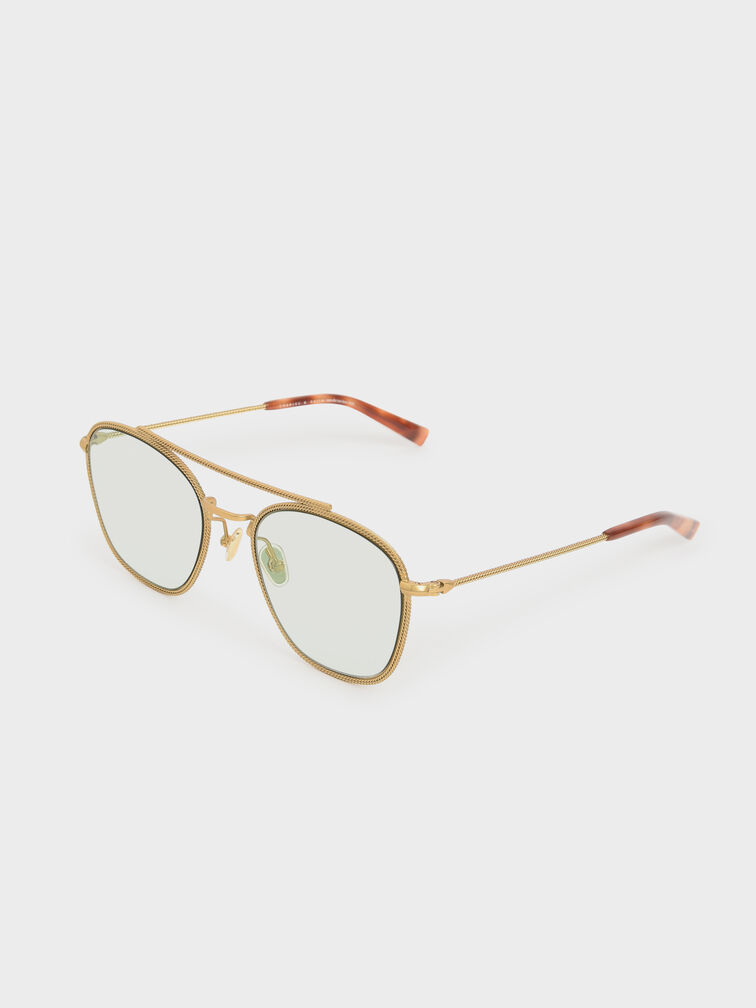 نظارات شمسية بإطار معدني نحيف وجسر مزدوج, أخضر, hi-res