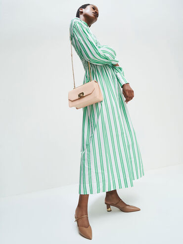 صندل بامبس كامي وكعب منحوت بلمسة معدنية, جملي, hi-res