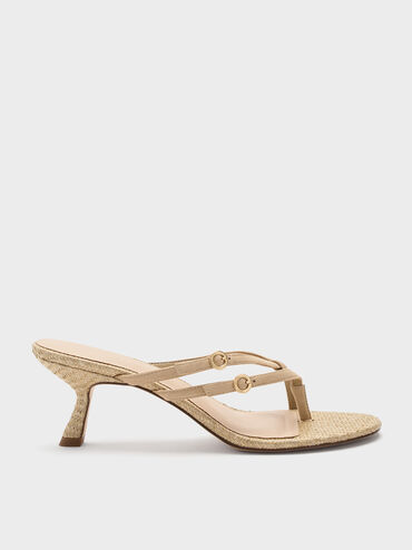 Faux Suede Crossover Toe-Ring Strappy Heels, Sand, hi-res