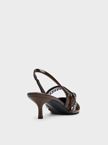 حذاء جورجي ذو الكعب الصغير المفتوح من الخلف والمزين بسلسلة, بني داكن, hi-res