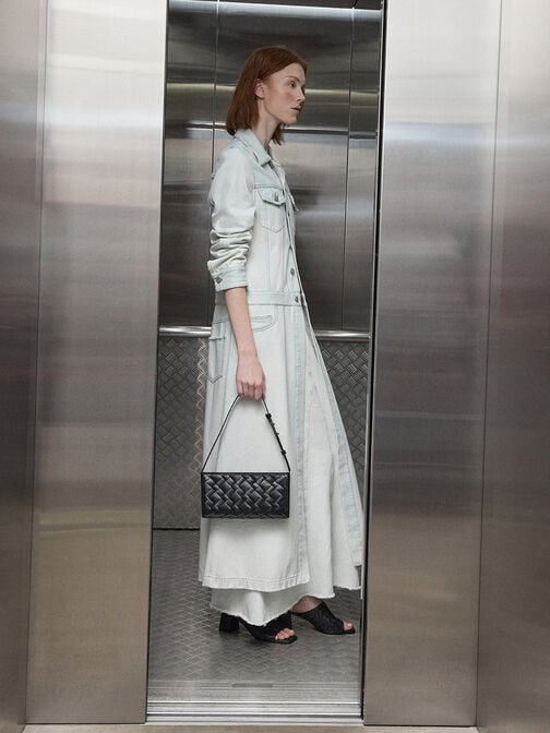 حذاء ميول إيفيت بكعب عالٍ وتصميم منسوج ومقدمة مربعة, أسود, hi-res