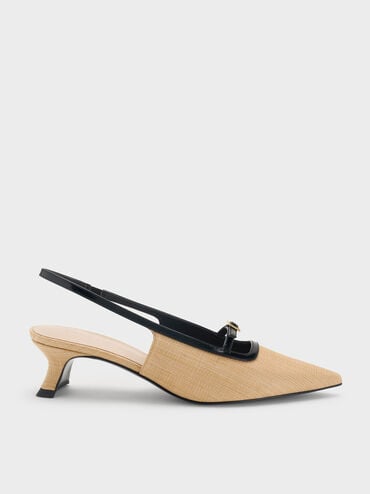 Woven Buckle-Strap Slingback Pumps, Natural, hi-res