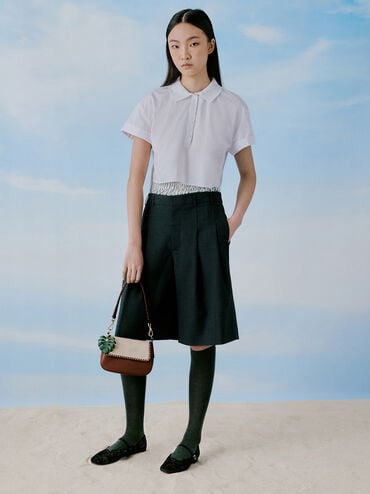 حقيبة كتف بلوم من القماش مضفرة, رمادي مائل للبني كانفاس, hi-res