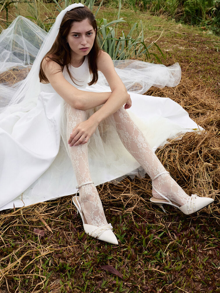 Leda Beaded Satin Ankle-Strap Pumps, White, hi-res