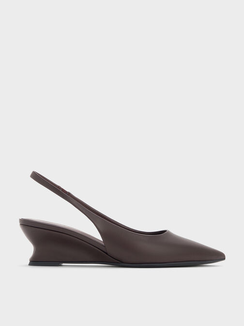Sculptural-Heel Slingback Wedges, Burgundy, hi-res