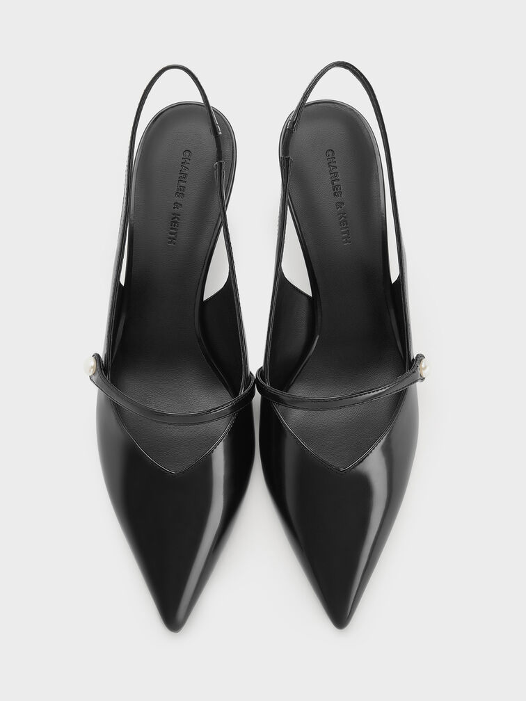 حذاء هيلينا كعب قصير حزام خلفي  بمشبك لؤلؤي, صندوق أسود, hi-res