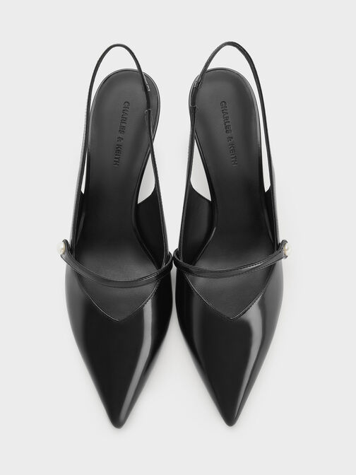 حذاء هيلينا كعب قصير حزام خلفي  بمشبك لؤلؤي, صندوق أسود, hi-res