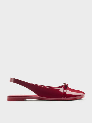 Dorian Patent Bow Slingback Flats, Red, hi-res