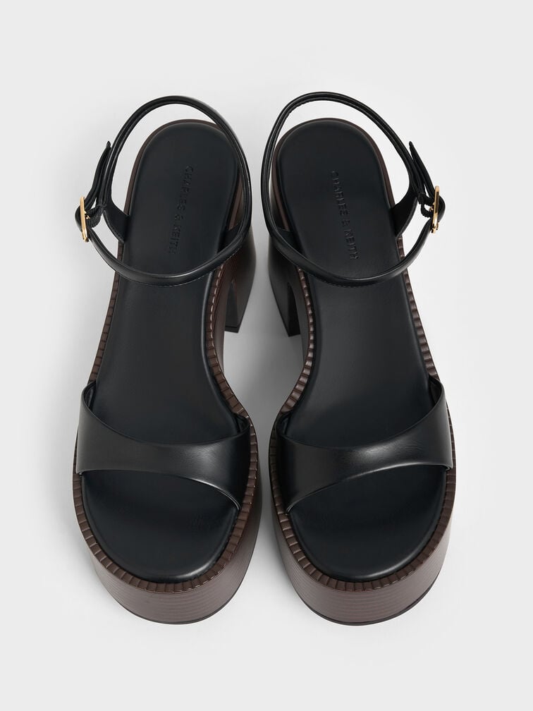صندل بنعل بلاتفورم وحزام للكاحل, أسود, hi-res