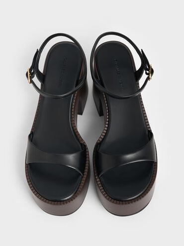 صندل بنعل بلاتفورم وحزام للكاحل, أسود, hi-res