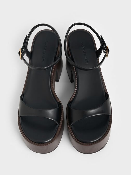 صندل بنعل بلاتفورم وحزام للكاحل, أسود, hi-res